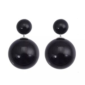 Large Oversized Double Ball Shiny Black Shell Pearl Ornament Stud Earrings